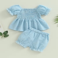 Baby Girl Ljeto odijelo pruge kratki lisnatni rukavac ruširana haljina na vrhu elastične strugove Hlače