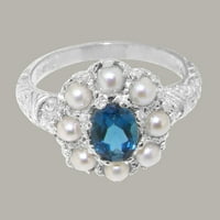 Britanci napravili bijeli zlatni prsten 18k s prirodnim London Blue Topaz & Cultired Pearl Womens Ring