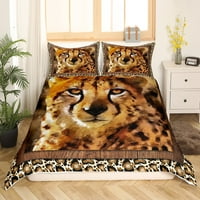 Leopard Print Comporter Cover Brown Cheetah krevet za krevet, divlji safari životinjski prekrivač kraljice