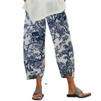 Lilgiuy ženske modne casual posteljine otisnute prugaste pantalone spajalice ravno hlače za noge Olovke