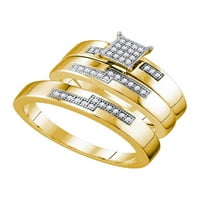 Žuti ton čvrst sterling srebrniji njegov i njen okrugli dijamantski kvadrat koji odgovara par tri prstena za brisalne zaručničke prsten za vjenčani vendri postavljeni CT. -