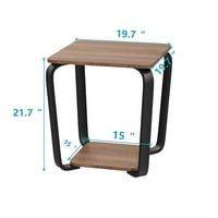 Završni stol bočni stol sa policama za odlaganje, 2-nivoa stola za dnevnu sobu spavaću sobu, metalne okvire i drvene daske