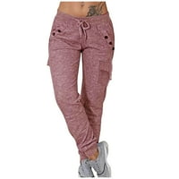 EFSTEB ženske casual pantalone za slobodno vrijeme ugodno udobno ubojne tajice visokih struka Yoga Work Loants Hlaće tipke sa džepovima Baggy Hlače Trendne hlače Pink XXL