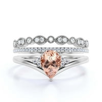 Prekrasni minimalistički 2. karatni kruški rezani morgatit i dijamantni moissanite jedinstveni zaručnički prsten, pristupačni vjenčani prsten, dva podudarna traka u 10K punog bijelog zlatnog poklona za njenu ljubav, trio set prstena
