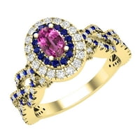 Dazzlingock Collection 6x Oval Pink Sapphire sa okruglim plavim safirom i bijelim dijamantskim isprepletenim
