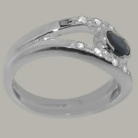 Britanci napravio 9k bijeli zlatni prsten sa prirodnim safirnim i dijamantnim ženskim prstenom - Opcije