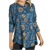 Slatka dukserica za žene Boho bluza s kapuljačom retro ispisa ramena dugih rukava labava majica na plaži za bluzu na plaži Ležerne prilike Elegantne bluze Modni vrhovi Havajska majica