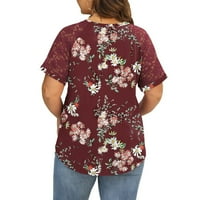 Plus veličine vrhova za žene tiskanje ljeto V izrez casual majice čipke kratkih rukava