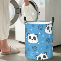 Okrugla korpa za pranje rublja, vodootporna košare za pranje rublja sa ručkama, srednje veličine - plavi slatki crtani pandas uzorak