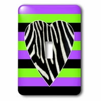 3Droza punk rockabilly zebra srce ljubičasto zeleni crni print - jednokrevetni prekidač