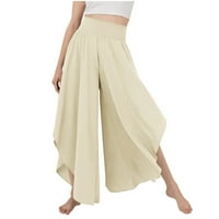 Dyfzdhu široke pantalone za noge žene visoka struka pune boje Boho Beach Plus Veličina Palazzo Hlače labave joge hlače