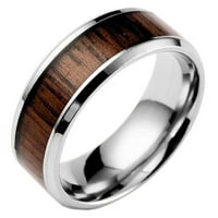 Muški ženski modni kreativni široki bend drveni titanijum čelični prsten veličine 6-12