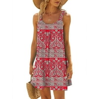 Haljine za plažu za žene Boho cvjetno print sandress rukava s rukavima bez rukava haljina ljeta u vratu Duljina koljena