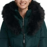Calvin Klein Fau Fur-Trim kaput od podmetača, mali, smaragdni zeleni