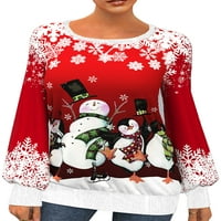 Haite Dame Božićne duksere Snowflake Print pulover posada izrez Xmas vrhovi ženske majice dugih rukava crveno-b m