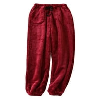 Niveer za žene hlače sa dnevnim boravkom Pant Solid Color Pajama hlače Flannel PJ dna elastična struka za spavanje vina crvena m