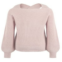 Niuer dame pletene džempere Halter vrat džemper dugih rukava, ležerni pulover hladno rame ružičasto