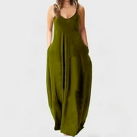 Scyoekwg ljetne haljine trendi klirence haljine bez rukava okrugla vrata casual moda plus veličina haljina labave boje duge haljine sa džepovima vojska zelena m