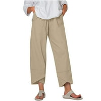 Ženske hlače Dressy Casual Ganfancp pantalone za žene Solidne hlače od pamučne lanene vučne strugove