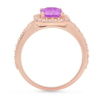2.07ct Emerald Cut Purple Simulirani Alexandrit 14K ružičasti ružičasti zlatni egraviranje izjava godišnjica Angažman vjenčanje halo ring veličine 4,75