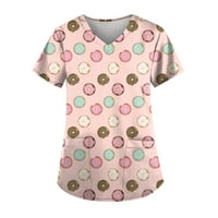 Ženske košulje Ženski ispis kratkih rukava V-izrez V-izrez za plod Print Radni džep bluza Pink XL