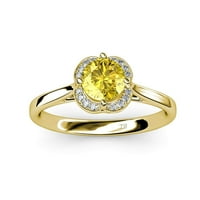 Žuti safir i dijamantni ruši zaručni prsten 1. CT TW u 14K žutom zlatu.Size 9.0