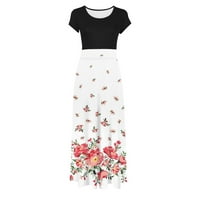 Ženske haljine okrugli dekolte cvjetni haljina kratkih rukava Maxi A-line haljine bijeli s