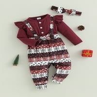Qinghua Novorođenčadi Djevojke Božićne odjeće Dugi rukavi Ruffle Romper Snowflake plairani suspender