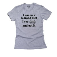 Lažna dijeta - vidim hranu i jedem ga - smiješna ženska pamučna majica sive majice