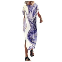 Ljetne esencijalne suštinske ženske ljetne majice Otemrcloc haljina raglan rukava za ispis labavih proreza bočne haljine s dugim plažom Purple M