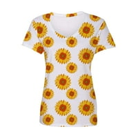 HHEI_K Ženski modni ležerni V-izrez Suncokret za kratki rukav Ispis TOP bluza Prevelike majice za žene