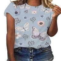 Cindysus Women Comfy majica kratkih rukava Dame casual bluza Butterfly Print Travel Pulover Baggy Tee majica