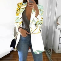 APEPAL ženska ležerna modna tiskana rever s dugim rukavima Slim Fit Mali jakna sa gumbom Beige XL