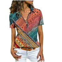 Žene Ležerne prilike, Bohemian West Ethnic Shirts Sexy V izrez Zipper Top kratkih rukava labava bluza