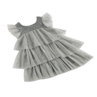 Jedno otvaranje dječje haljine, haljina od suknje visoke struka, sastavljana mrežasta midi, siva