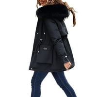 Fatuov zimski kaput žene dugih rukava pamučni kaput sa kaputama u udobnom čvrstih boja crne jakne XL