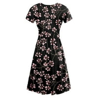 Haljina za žene, ženske dame Ljeto Ležerne prilike, labav udoban ispis V-izrez Haljina kratkih rukava Black XL