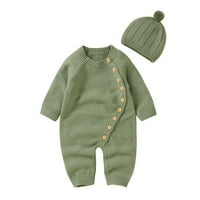 Wofedyo Baby Girl Clot Boy girl Solid pleteni džemper Baby kombinezon za romper pamučne kape, odijelo
