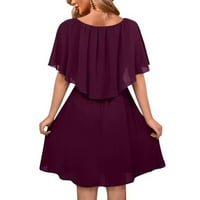 Homchy haljina za žene casual okrugli vrat Čvrsta boja pulover bez rukava ruffled haljina suknje