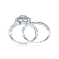 14k bijelo zlato okruglo Diamond Double Halo Bridal Wedding prsten za vjenčanje 1- CTTW