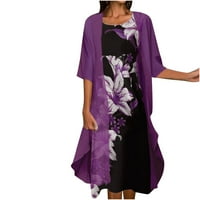 Ženska haljina srednje dužine Midi haljine postavljene modne rukavice šal bluza vrhova šifonske cvjetne