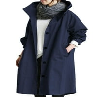 Glonme ženski kaput dugih rukava vjetar s kapuljačom jakna s kapuljačom na otvorenom ležerni kaput sa džepovima puna boja odjeća mornarice plava l