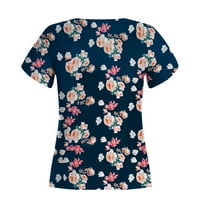 Prodajne majice za žene Casual Comfy pulover vrhovi prugasti cvjetni print V-izrez TEE majica Teen Grils Modna odjeća Kratki rukav Žene Zbirke Tamno plave s