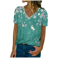 Ženski vrhovi V-izrez cvjetne bluze casual ženske majice kratkih rukava modna svijetloplava m
