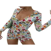 Hirigin Women Fashion Wild Skinny Playsuits cvjetni print Solid Boja duboki V-izrez kratki džepovi Spring