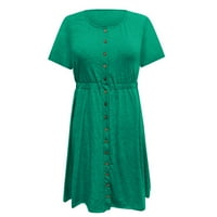 Ljetne haljine za žene s kratkim rukavima skraćenica kratka haljina od V-izreza Green M