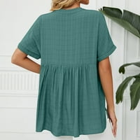 Popust na vrhu kratkih rukava za žene Solid Color V majice pamučna posteljina plaćena bluza ljeto labavi