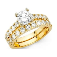 Jewels 14k žuti zlatni okrugli kubični cirkonijski CZ Vjenčani opseg i angažman mladenkini prsten Dvije