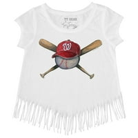 Djevojke Mladića Tiny Turpap bijeli Washington Nationals Hat Crossbats Fringe majica