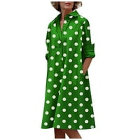 Hanas haljine modne ženske ležerne otisnute okrenute ovratnik dugih rukava s dugim rukavima zelena m
